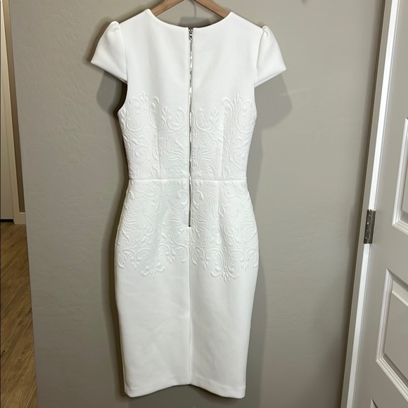 Betsey Johnson Dress Vintage Embossed Wedding White Fitted Reception Y2K Bodycon - Picture 7 of 14